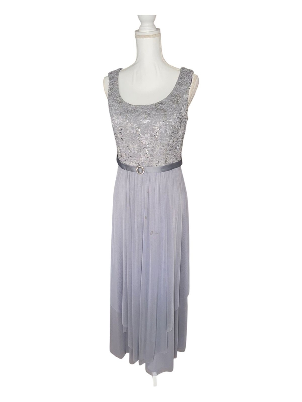 R&M Richards Silver Lace Bodice Maxi Dress - Picture 2 of 5